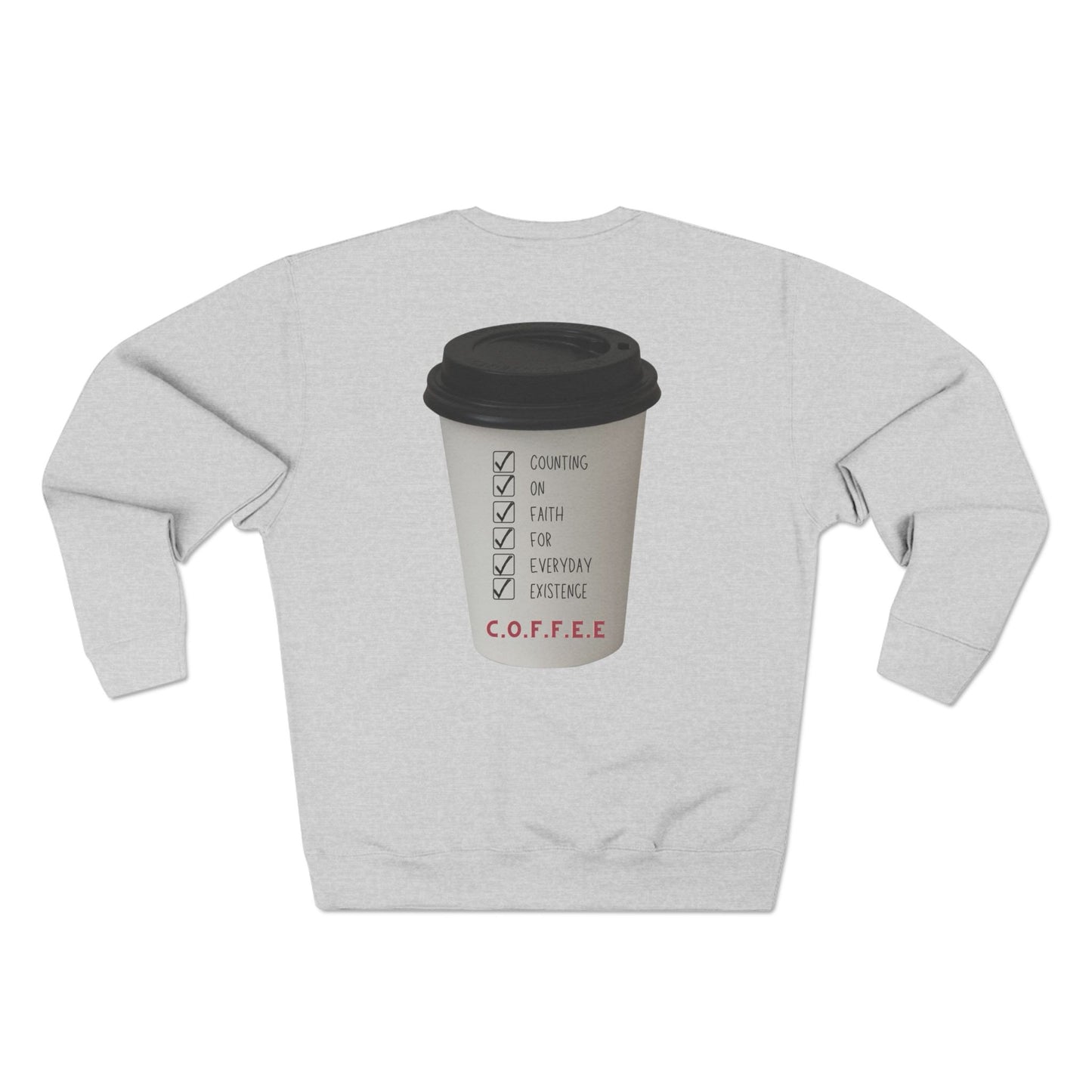 Adult Coffee Christian White Words & Image Crewneck