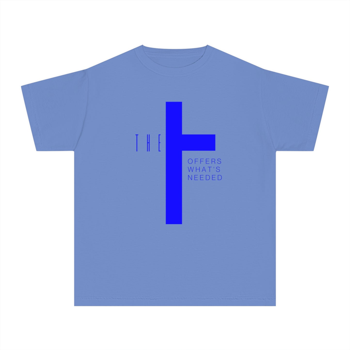 Youth Adult T-Town Christian Blue Letters & Cross