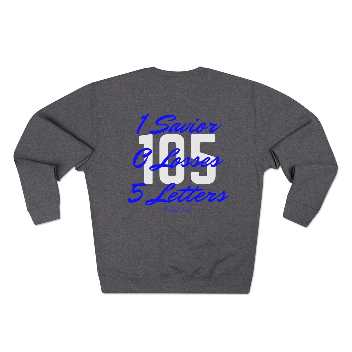 Adult 105 Christian Blue and White Letters Crewneck